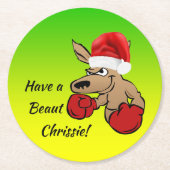 Kangaroo Santa Australisches Weihnachtsfest Party Runder Pappuntersetzer (Vorderseite)