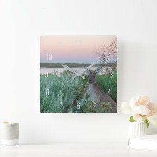 Kangaroo Sunset am Australischen See Quadratische Wanduhr