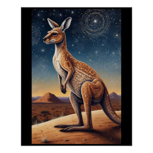 Kangaroo-Szene mit australischem Aborigine-Thema Poster