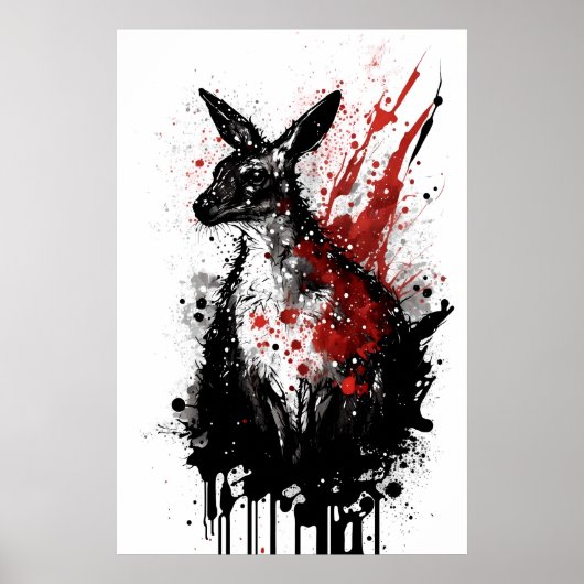 Kangaroo-Tintenzeichnung Poster (Vorne)