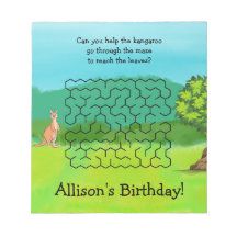 Kangaroo und Blätter Maze Birthday Notepad
