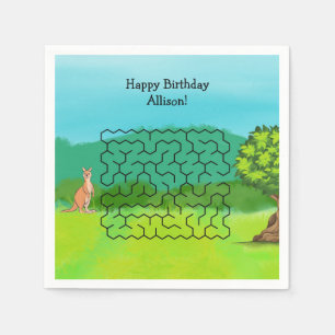 Kangaroo und Blätter Maze Birthday Paper Napkins Serviette