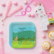 Kangaroo und Blätter Maze Birthday Paper Teller