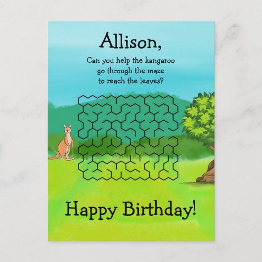 Kangaroo und Blätter Maze Birthday Postkarten (Vorderseite)