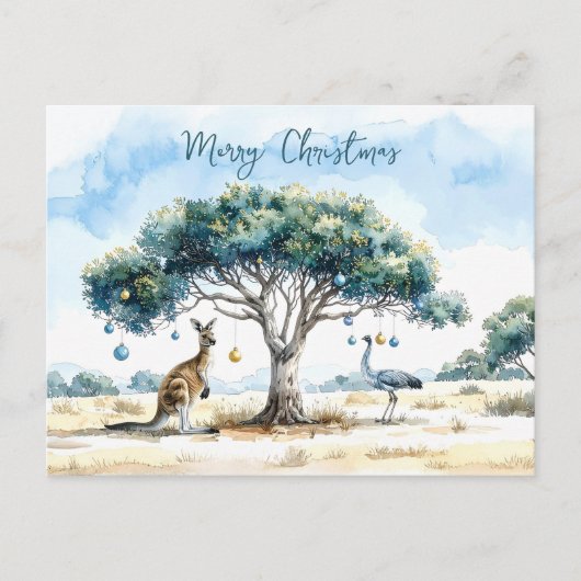 Kangaroo und Emu Gumtree Weihnachtsbaumchen Postkarte (Vorderseite)