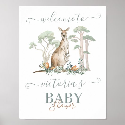 Kangaroo und Joey Baby Dusche Begrüßungszeichen Poster (Vorne)