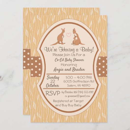 Kangaroo Unisex Baby Shower Einladung Junge oder M (Vorne/Hinten)