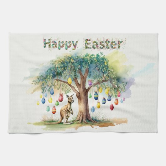 Kangaroo unter dem Gumbaum mit Ostereiern Geschirrtuch (Horizontal)