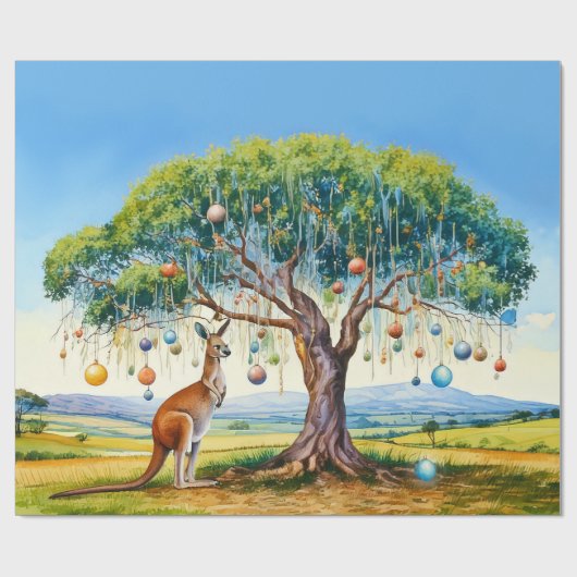 Kangaroo unter dem Hummer mit Weihnachtsbaumbaumho Geschenkpapier (Flach)