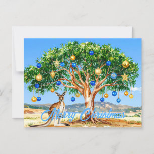 Kangaroo unter dem Hummer mit Weihnachtsbaumbaumho Postkarte