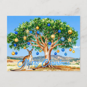 Kangaroo unter dem Hummer mit Weihnachtsbaumbaumho Postkarte