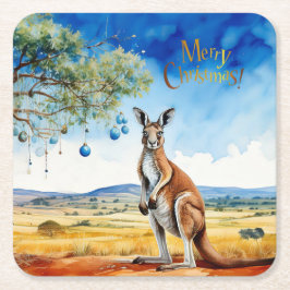 Kangaroo unter dem Hummer mit Weihnachtsbaumbaumho Rechteckiger Pappuntersetzer