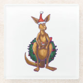 Kangaroo Weihnachten auf grün gestrichen Glasuntersetzer (Vorderseite)