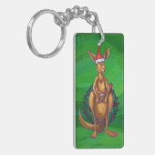 Kangaroo Weihnachten auf grün gestrichen Schlüsselanhänger (Vorderseite links)