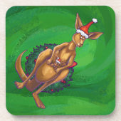 Kangaroo Weihnachten auf grün gestrichen Untersetzer (Vorderseite)