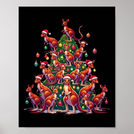 Kangaroo Weihnachtsbaum Niedlicher Urlaub K Poster (Vorne)
