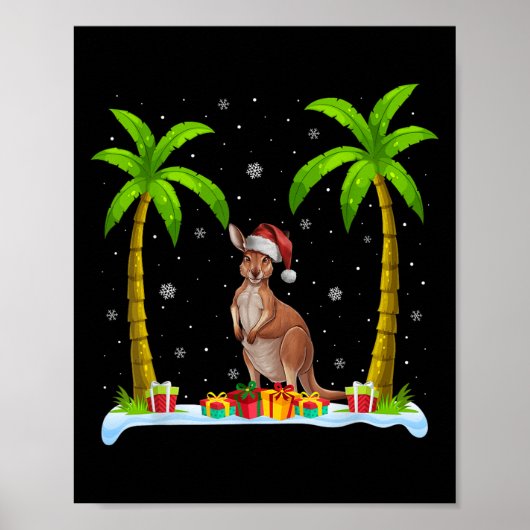 Kangaroo Weihnachtsmannmütze Palm Tree Beach Xmas Poster (Vorne)