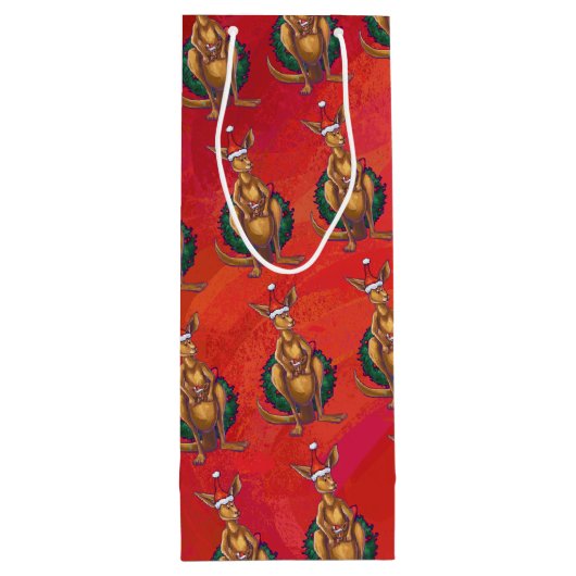 Kangaroo Xmas on Red Geschenktüte Für Weinflaschen (Rückseite)