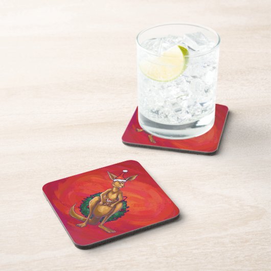 Kangaroo Xmas on Red Getränkeuntersetzer (Rechte Seite)