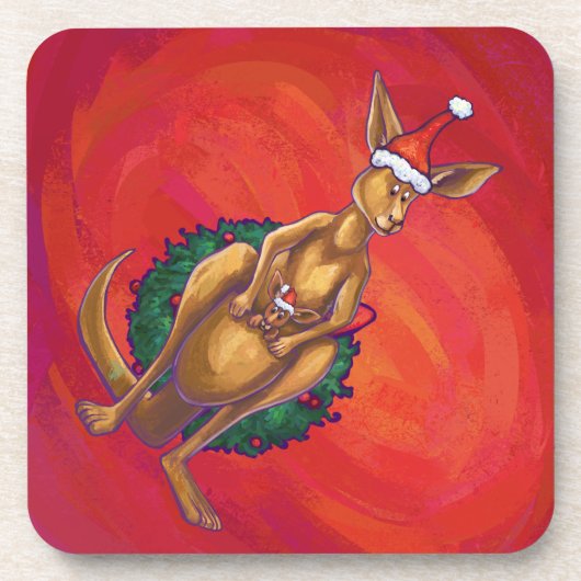 Kangaroo Xmas on Red Getränkeuntersetzer (Vorderseite)