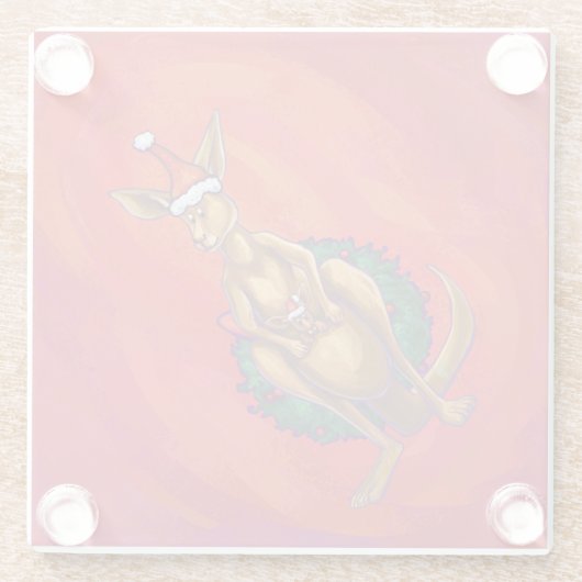 Kangaroo Xmas on Red Glasuntersetzer (Rückseite)