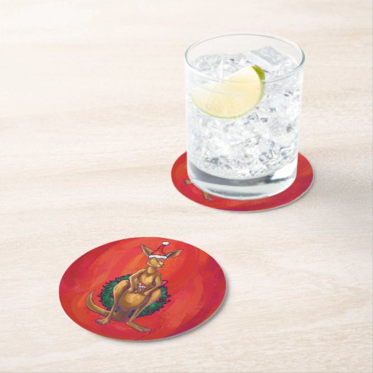 Kangaroo Xmas on Red Runder Pappuntersetzer (Vor Ort)