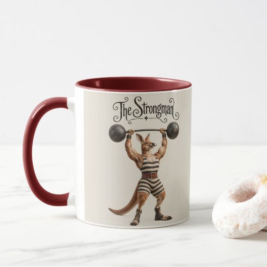 Kangaroo-Zirkus-Strongman Tasse (Mit Donut)