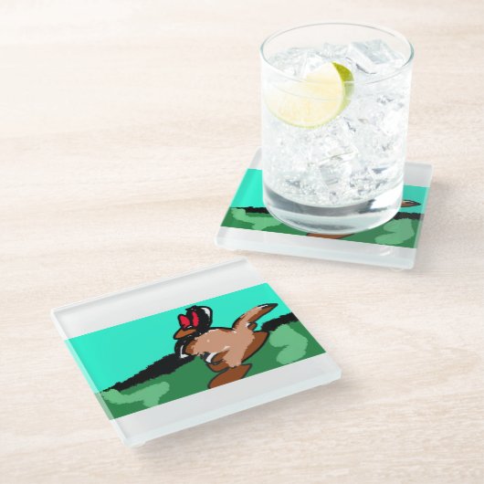 Kangarosprung Glasuntersetzer (Schrägansicht)