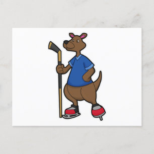 Känguru beim Eishockey mit Eishockeyschläger Postkarte