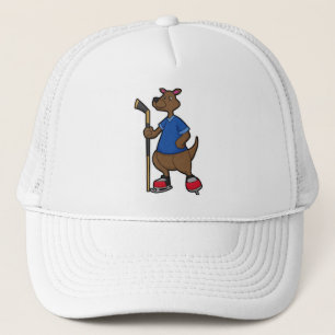 Känguru beim Eishockey mit Eishockeyschläger Truckerkappe
