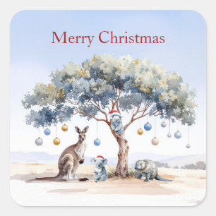 Känguru Koalas Schnabeltier Weihnachten Gummibaum  Quadratischer Aufkleber