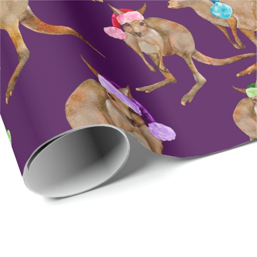 Kängurus mit Weihnachtsmannmützen Geschenkpapier (Rolleneckpunkt)