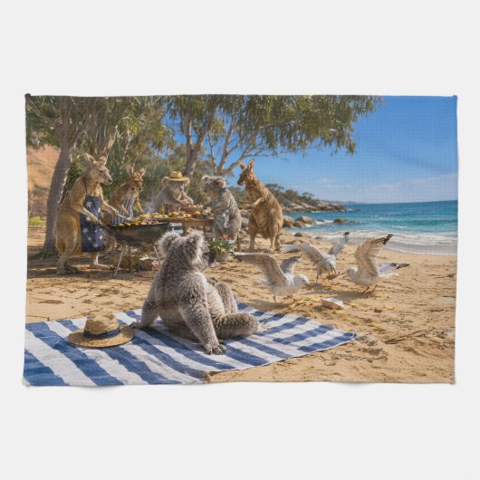 Kängurus und Koalas Beach BBQ Geschirrtuch (Horizontal)