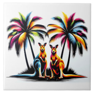 Kängurus unter Palmen in Australien Fliese
