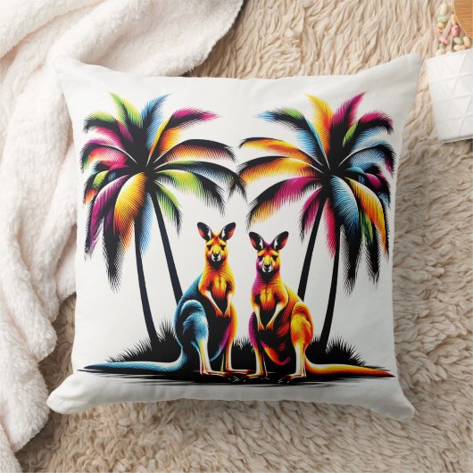 Kängurus unter Palmen in Australien Kissen (Decke)
