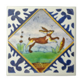 Kaninchen 1650er Delft Polychrome Repro Fliese (Vorderseite)