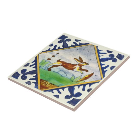 Kaninchen 1650er Delft Polychrome Repro Fliese (Seite)