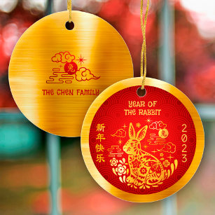 Kaninchen 2023 Chinesischer Mondfisch Neujahr Gold Keramik Ornament