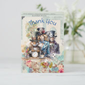Kaninchen, Alice und Mad Hatter in Top Hats Dankeskarte (Stehend Vorderseite)