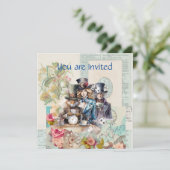 Kaninchen, Alice und Mad Hatter in Top Hats Einladung (Stehend Vorderseite)