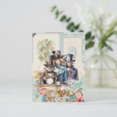 Kaninchen, Alice und Mad Hatter in Top Hats Postkarte (Stehend Vorderseite)