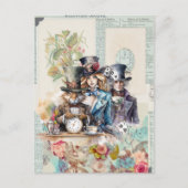 Kaninchen, Alice und Mad Hatter in Top Hats Postkarte (Vorderseite)