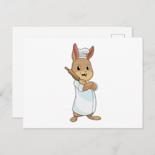 Kaninchen als Baker mit Rolling-Button Postkarte (Vorne/Hinten)