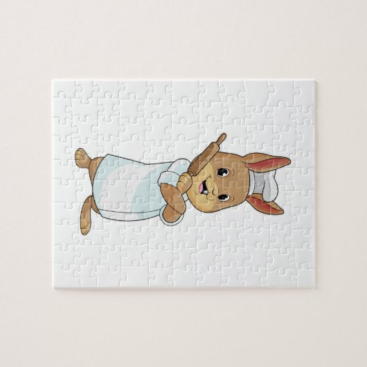 Kaninchen als Baker mit Rolling-Button Puzzle (Horizontal)