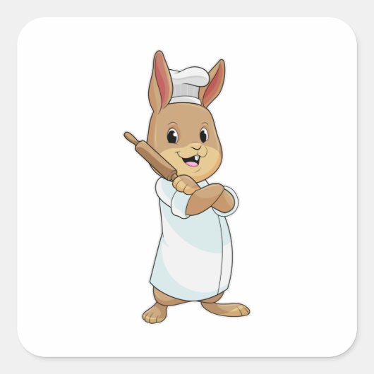 Kaninchen als Baker mit Rolling-Button Quadratischer Aufkleber (Vorderseite)