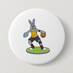 Kaninchen als Basketballspieler mit Basketball Button