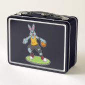 Kaninchen als Basketballspieler mit Basketball Metall Brotdose (Rückseite)