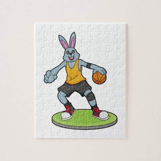Kaninchen als Basketballspieler mit Basketball Puzzle (Vertikal)