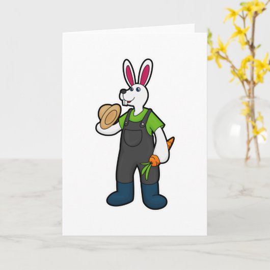 Kaninchen als Bauer mit Carrot & Hat Karte (Gelbe Blume)