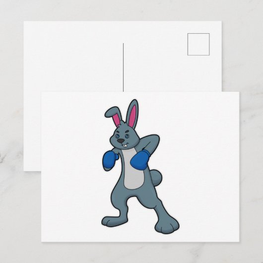 Kaninchen als Boxer mit Boxhandschuhen Postkarte (Vorne/Hinten)